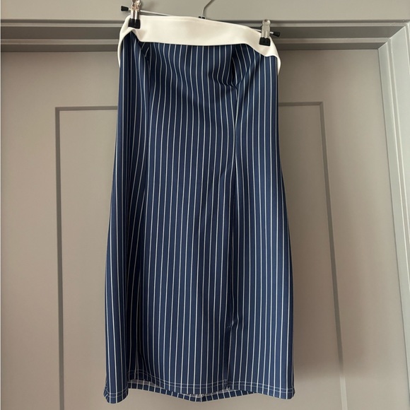 Pinstripe Navy Strapless Mini Dress - Picture 2 of 5